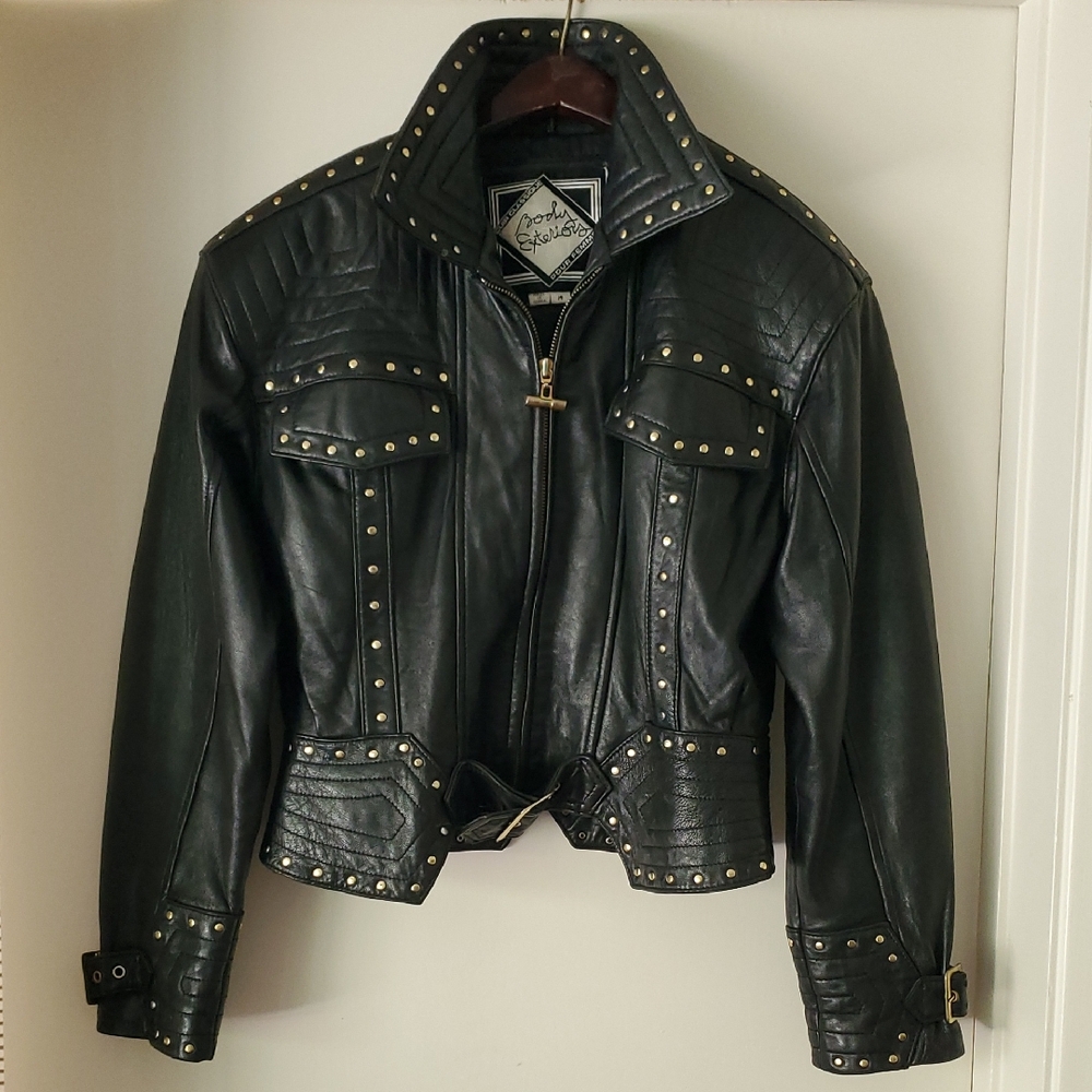 Leather Jacket With Gold Stud Design
